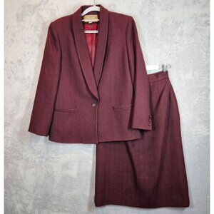 Vintage Saville Womens 8 Burgundy Wool Blazer Skirt Suit Set Career Professional